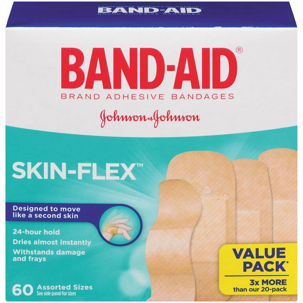 Band-Aid Skin-Flex Brand Adhesive Bandages Value pack 60 Assorted Sizes (20 g)