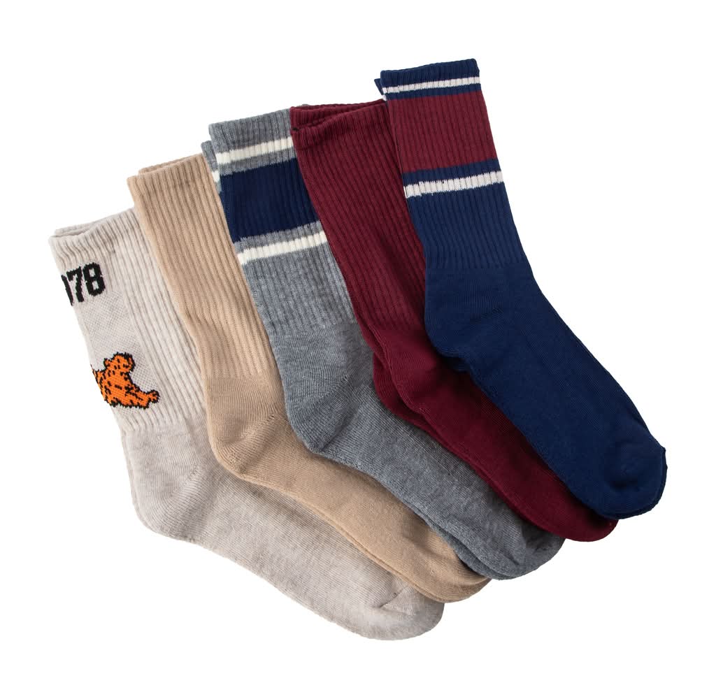 Juniors Ladies Crew Socks 5-Pairs 1978 Tiger Striped