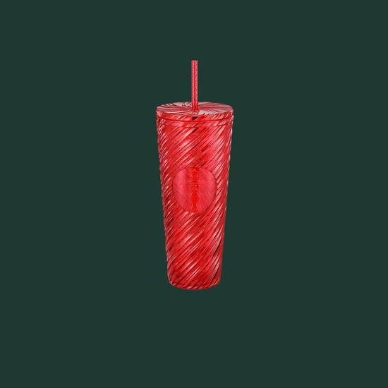 Red Swirl Plastic Cold Cup - 710 mL