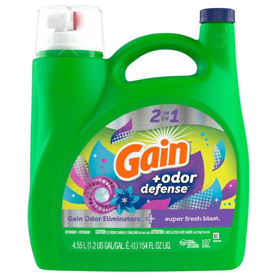 Gain + Odor Defense Super Fresh Blast Scent Liquid Detergent