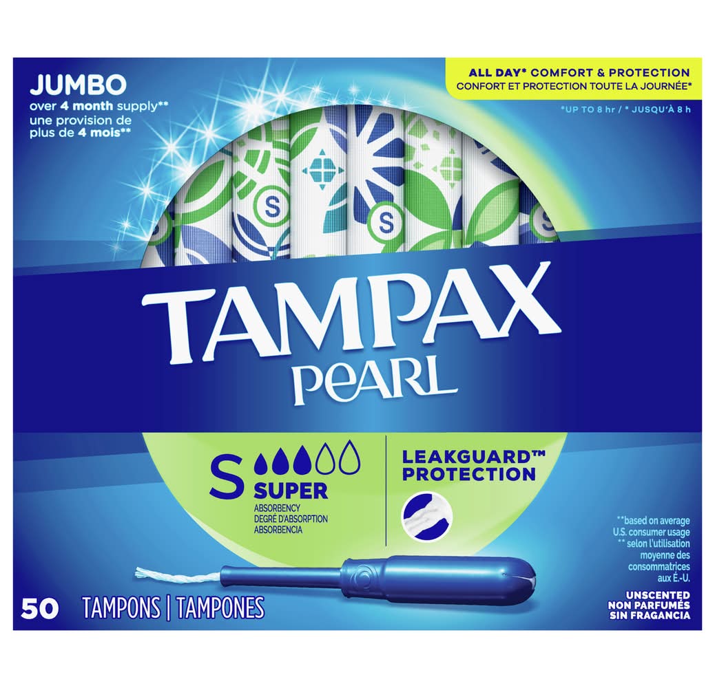 Tampax Pearl Super Absorbency Unscented Tampons (50 ct)