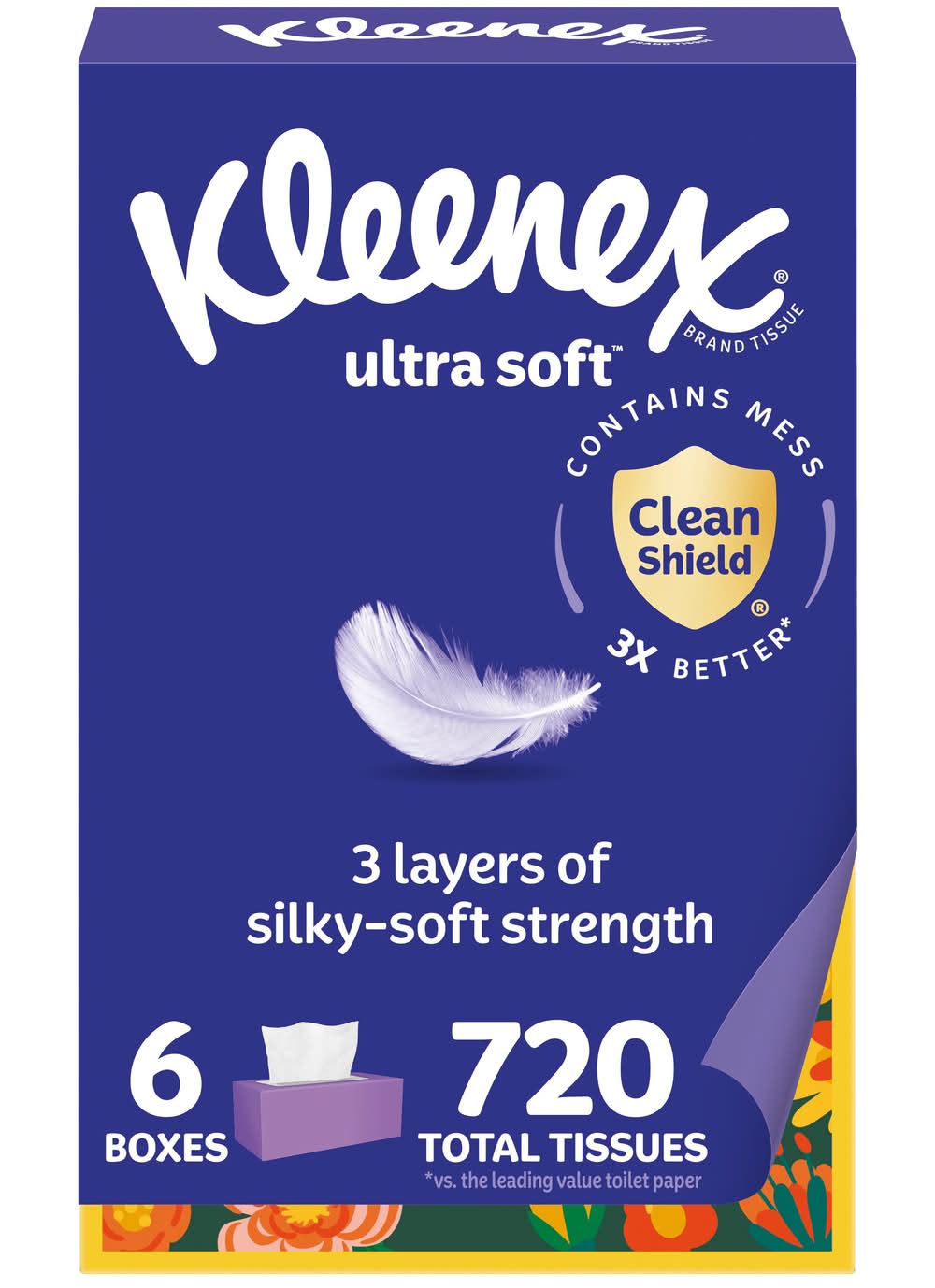 Kleenex Ultra Soft 3 Ply Facial Tissues, 8.2x8.4 in (6 x 120 ct)