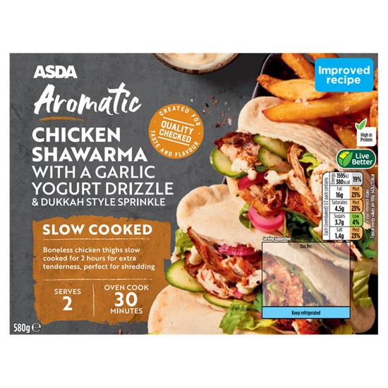 Asda Aromatic Slow Cooked Chicken Shawarma with a Garlic Yogurt Drizzle & Dukkah Style Sprinkle 580g