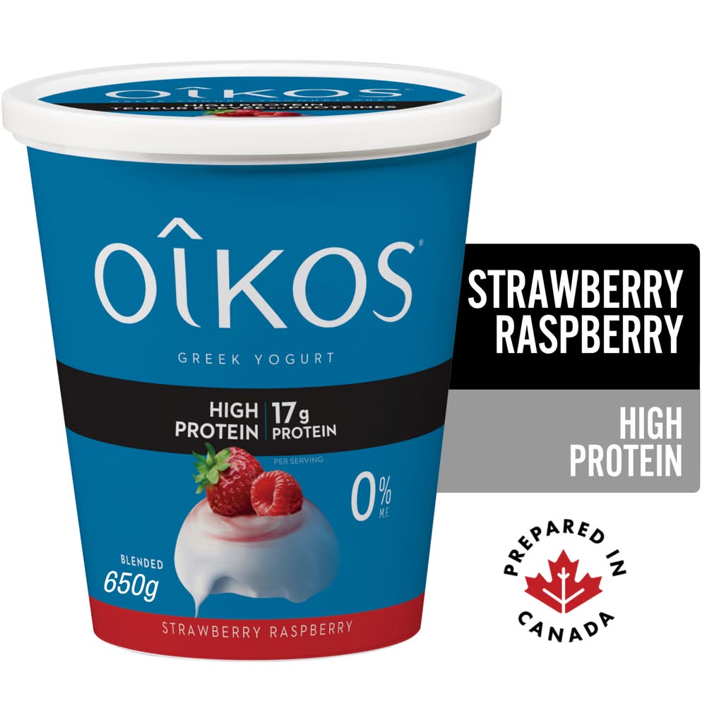 Oikos 0% High Protein Yogurt, Strawberry - Raspberry (650 g)