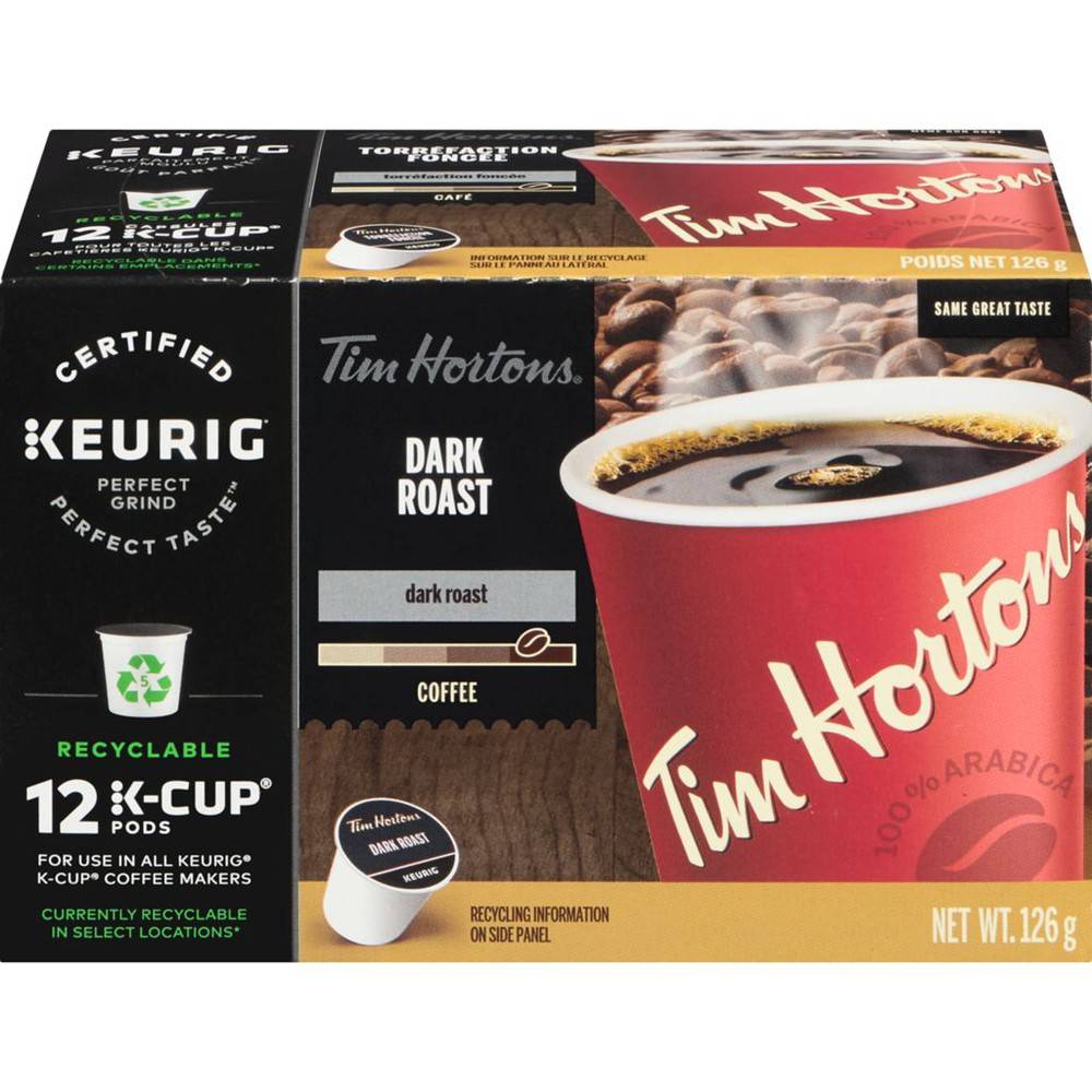 Tim hortons café de torréfaction foncée, portion individuellepaquet de 12 (12 unités) - dark roast k-cup pods (12 units)