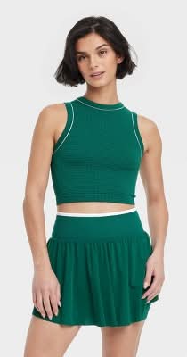 Women's Seamless Piped Muscle Tank Top - All In Motion™ Dark Green XS: Recycled Polyester, Nylon, Spandex, Knit