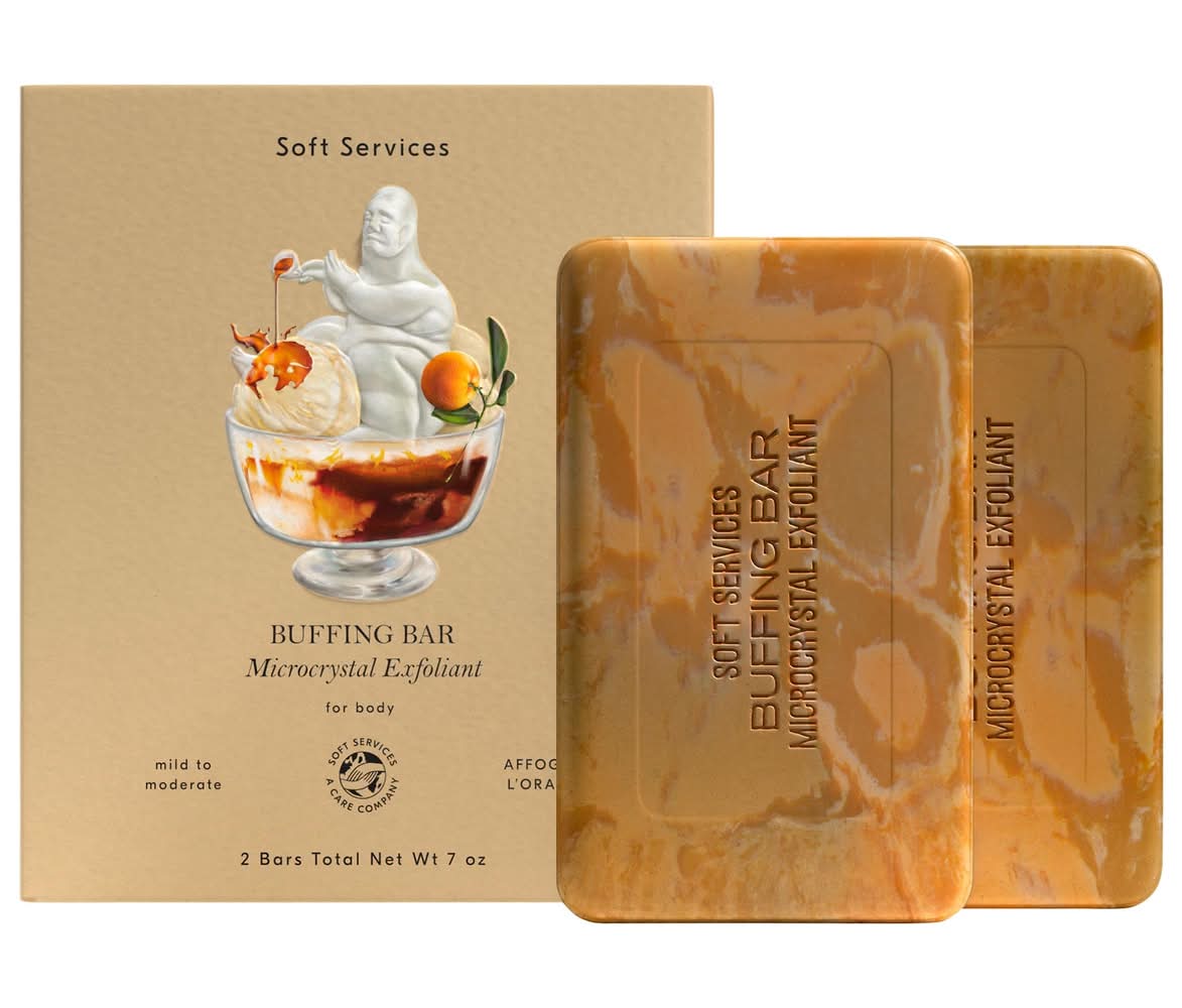 Soft Services Affogato L’Orange Buffing Bar Body Exfoliant (2-pack) with Vanilla, Coconut, Citrus & Espresso 7 oz