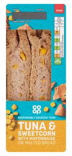 Co-op Tuna & Sweetcorn with Mayonnaise on Malted Bread