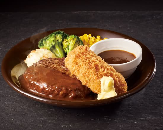 アンガスビーフ100％ステーキハンバーグ デミグラスソース＆かにクリーミーコロッケ
