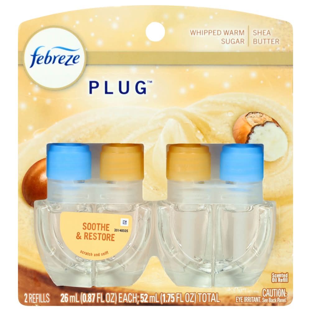 Febreze Soothe and Restore Plug Dual Refill Air Freshener, Whipped Warm Sugar - Shea Butter (0.87 fl oz, 2 ct)
