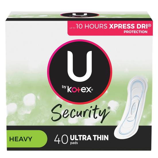 U by Kotex Security Ultra Thin Pads, Heavy Flow, Long, Unscented, 40 Count