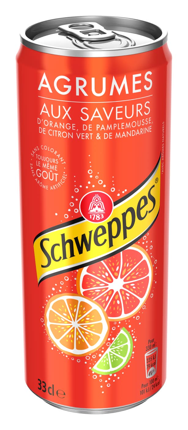 Schweppes - Boisson rafraîchissante aux saveurs de 4 agrumes, orange - pamplemousse - citron vert - mandarine (330ml)