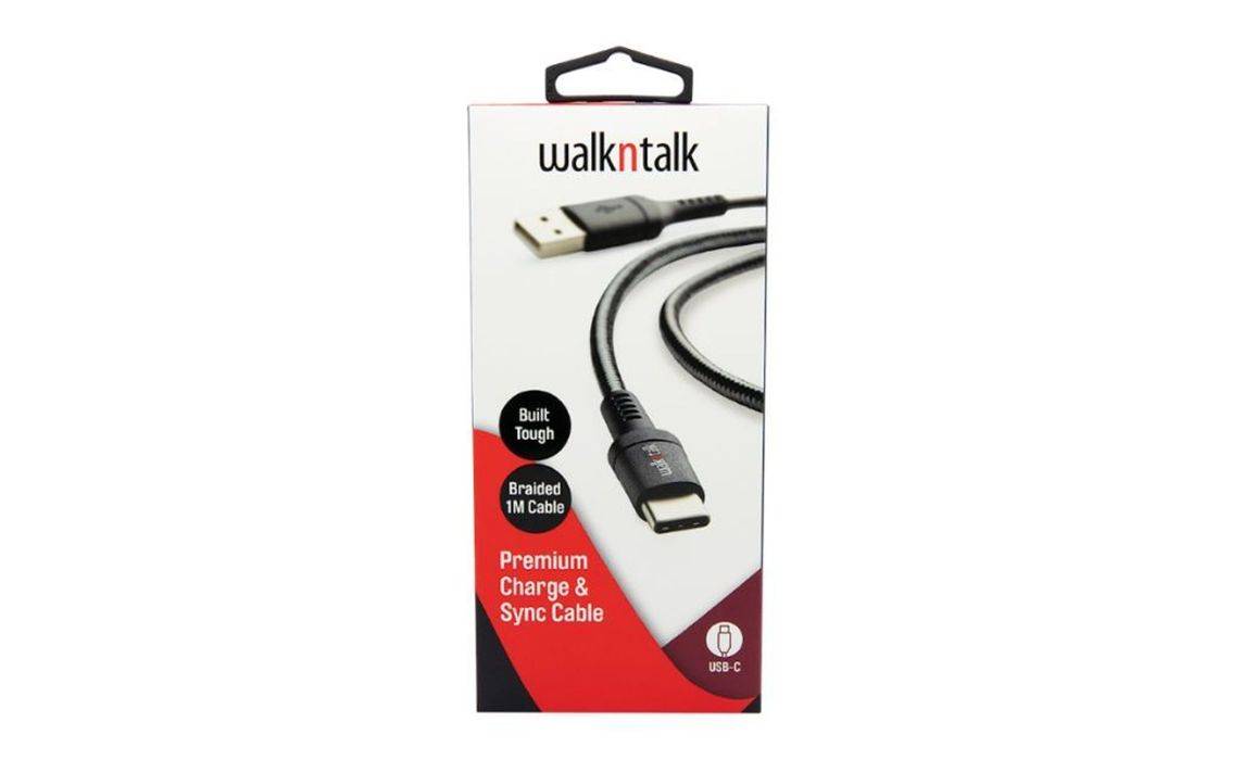 Walkntalk USB-C Charge & Sync Cable 1 Metre Black - Suitable for Android