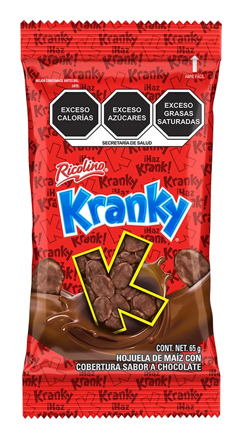 Ricolino · Kranky hojuelas de maíz cubiertas, chocolate (65 g)