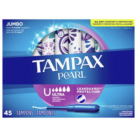 Tampax Pearl Ultra Flow Unscented Tampons (45 ct)