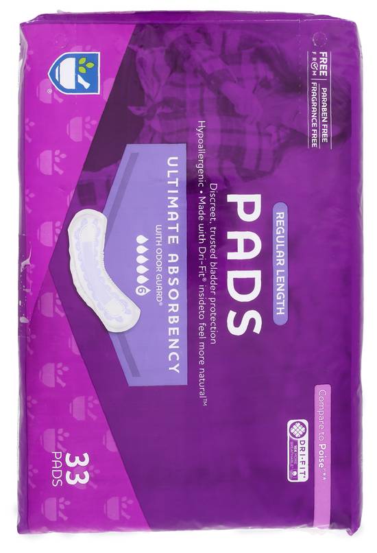 Rite Aid Bladder Control Pads for Women Ultimate Absorbency Regular Length (33 ct)