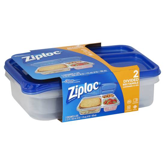 Ziploc Divided Rectangle Containers & Lids (2 containers & lids)