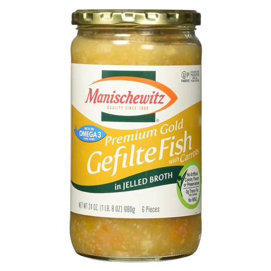 Order Manischewitz Premium Gold Gefilte Fish 24oz food online from Everyday Needs by Gopuff store, New Haven on bringmethat.com