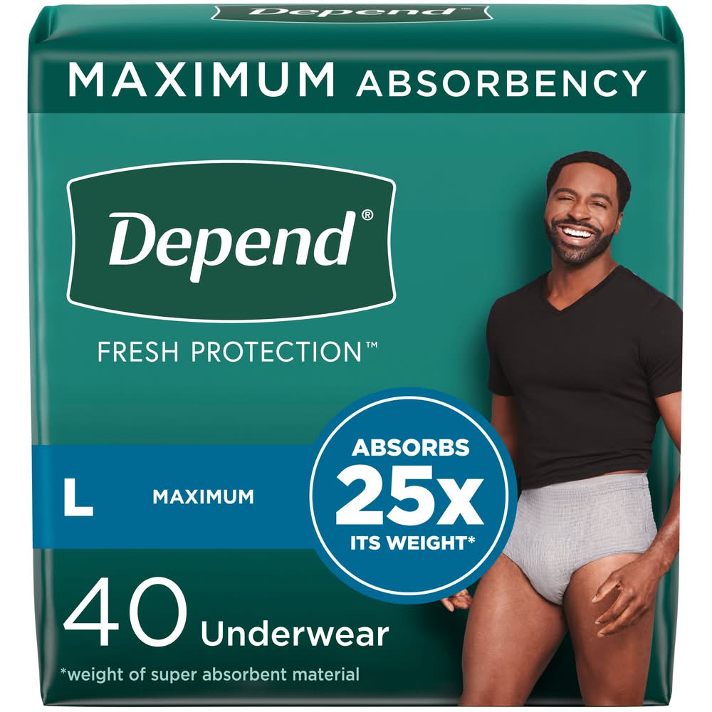 Depend Fit-Flex Maximum Absorbency Men Underwear, L (1.77 lbs, 40 ct)