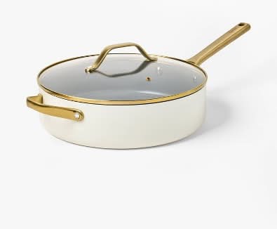 Figmint Nonstick Ceramic Coated Aluminum Saute Pan With Champagne Handle 5 Qt, Cream