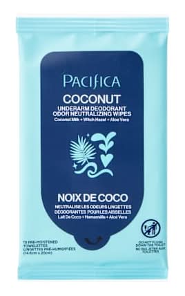 Pacifica Coconut Underarm Deodorant Odor Neutralizing Wipes 10-Count Coconut