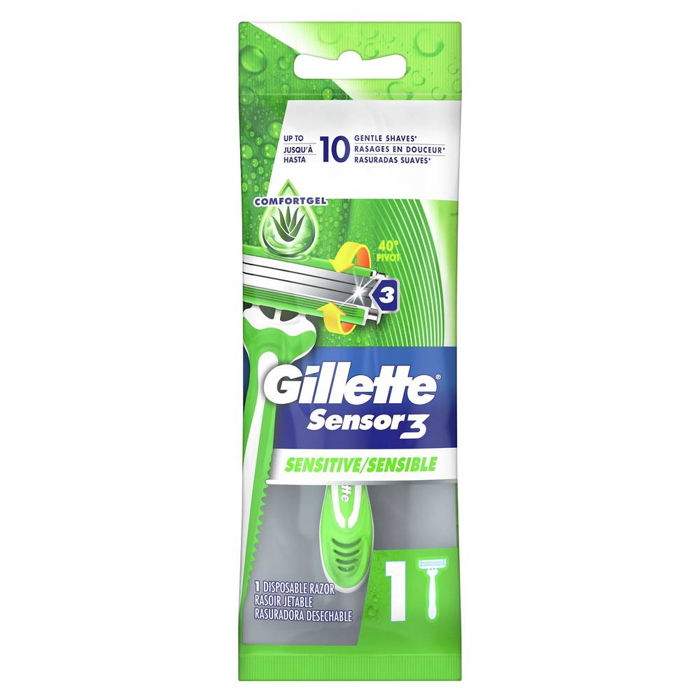 Gillette Sensor3 Sensitive Disposable Razor, Male, Green