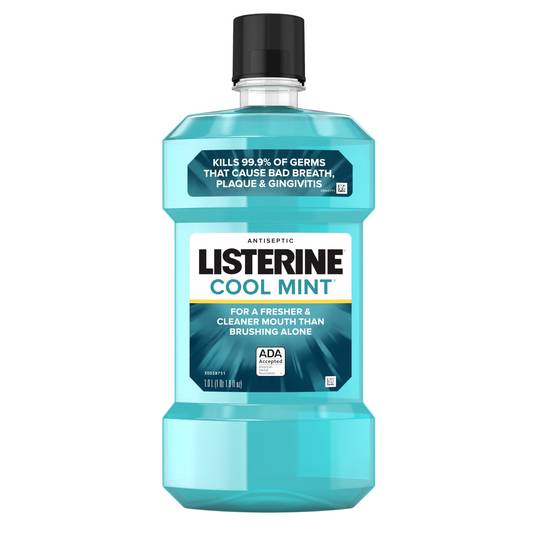 Listerine Cool Mint Antiseptic Mouthwash for Bad Breath, Plaque, and Gingivitis, 1 L
