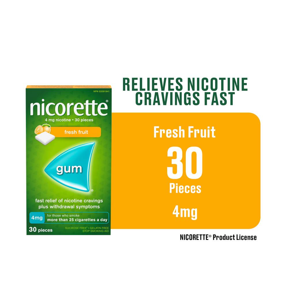 Nicorette Nicotine Polacrilex Gum 4 mg Fresh Fruit (30 units)