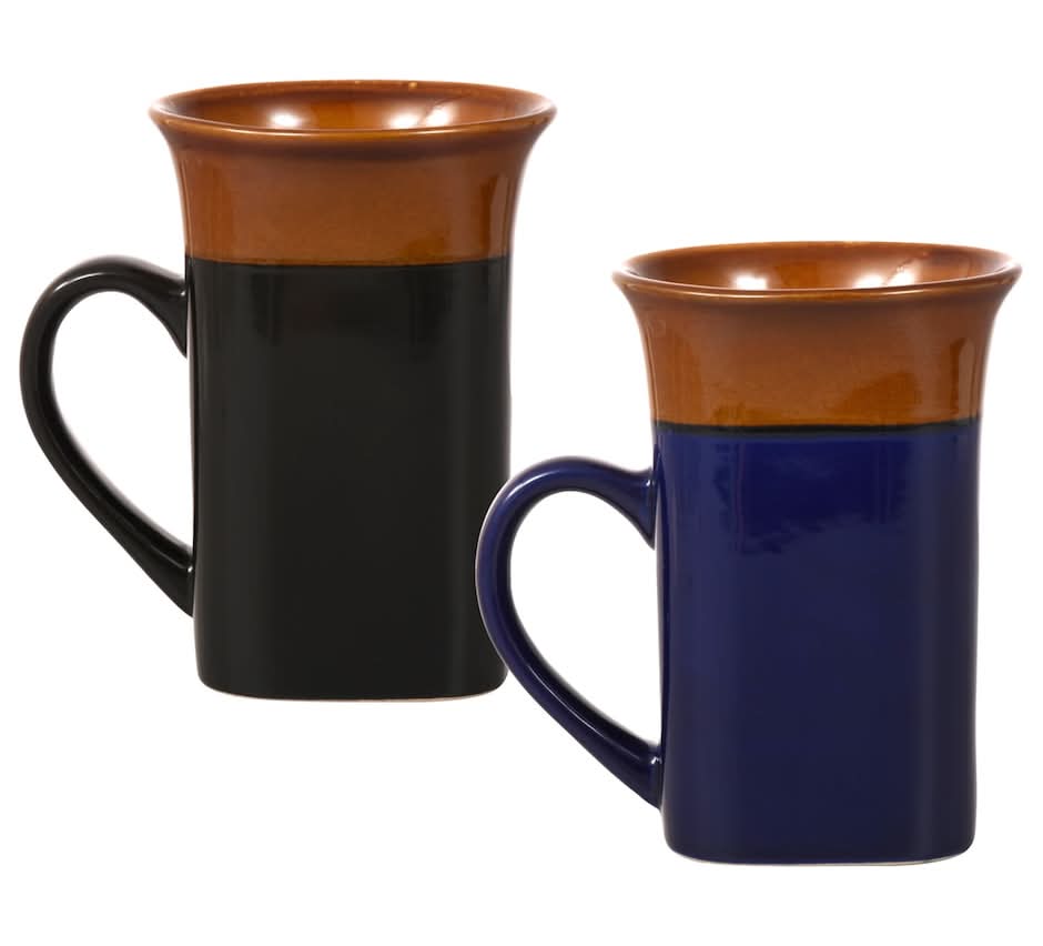 Square Two-Tone Flared-Rim Stoneware Mugs, 14-oz.