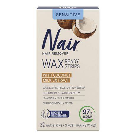 Nair Wax Ready Strips Bikini & Underarm Hair Remover, Coconut (32 ct)