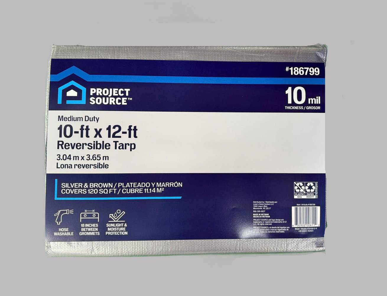 Project Source 10-ft x 12-ft Silver Waterproof Standard Polyethylene 10-mil Tarp | CH10X12-H