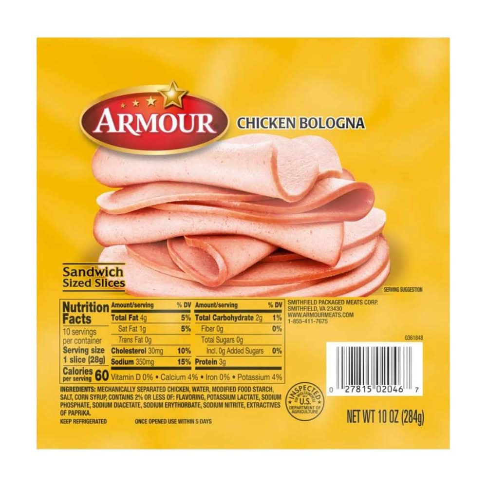 Armour Chicken Bologna Sandwich Sized Slices 10 Oz