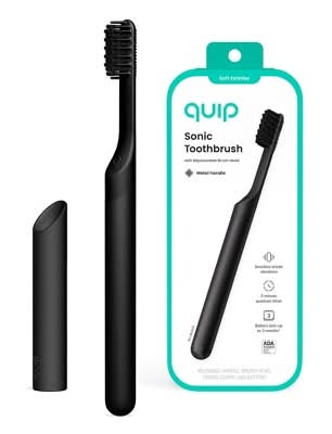 Quip Sonic Electric Metal Toothbrush & Travel Case, 7.5 in, Black
