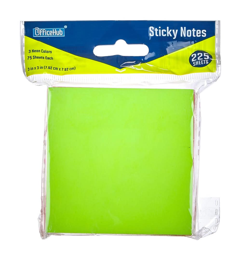 Office Hub Neon Colors Sticky Notes 225 Ct