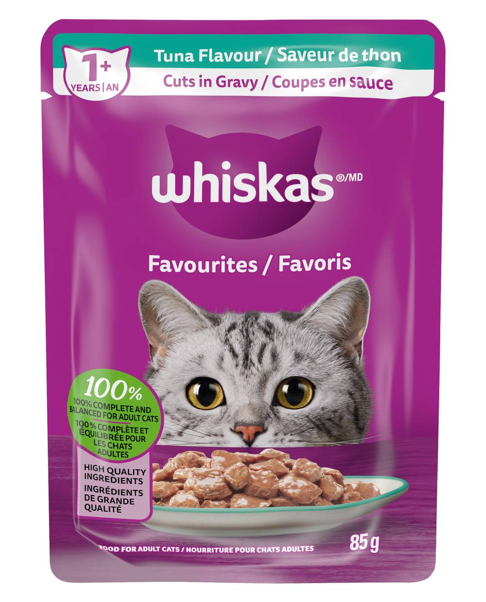 Whiskas Favoris Nourriture pour Chats Adultes Saveur de Thon Coupes en Sauce, 85 g / Whiskas Favourites Food for Adult Cats Tuna Flavour Cuts in Gravy, 85 g