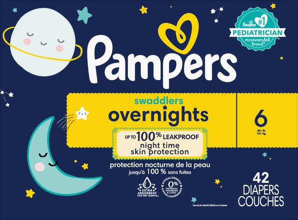 Pampers Swaddlers Soft and Absorbent Overnights Diapers Size 6 (42 ct)