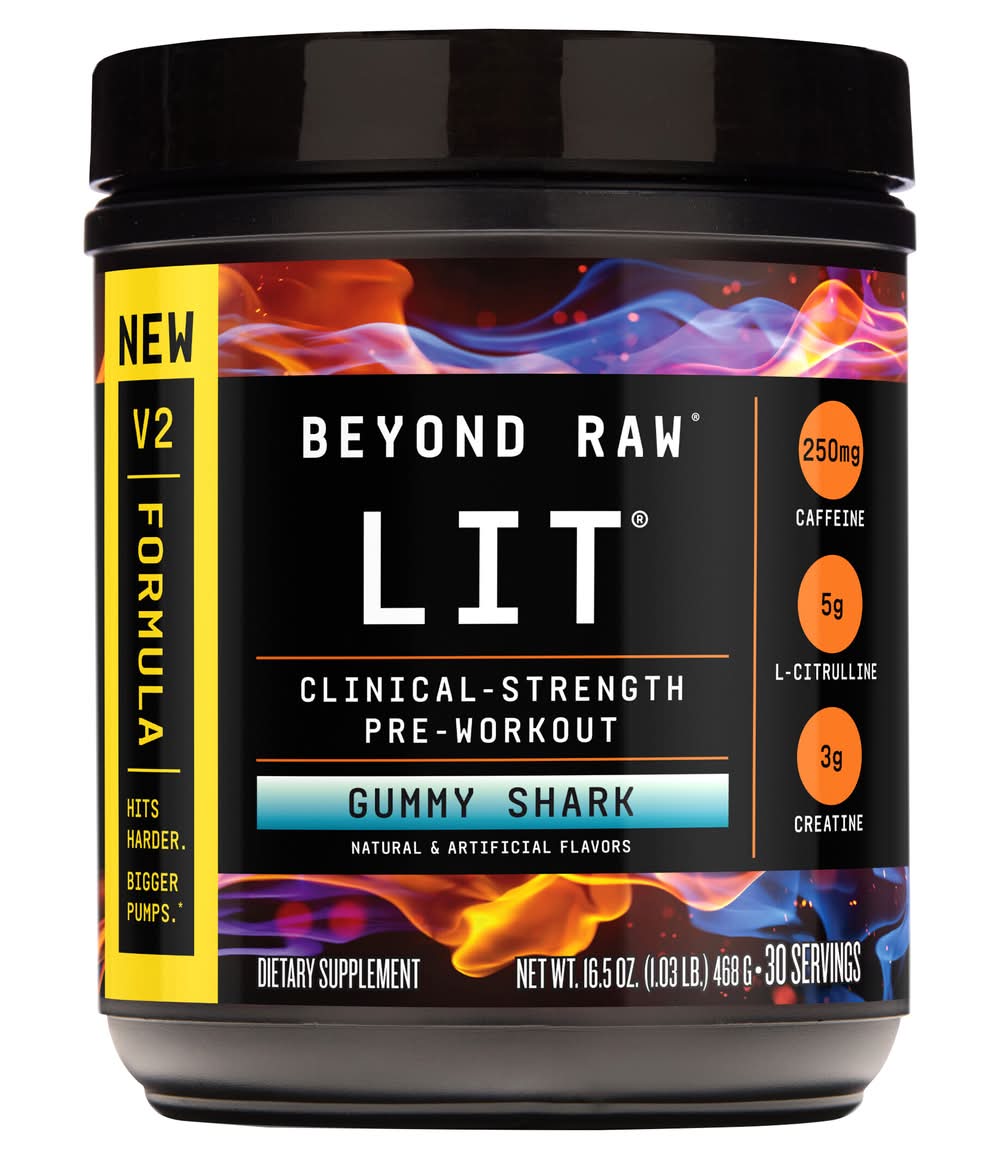 Beyond Raw Lit Clinical Strength Pre Workout Powder, Gummy Shark (16.5 oz)