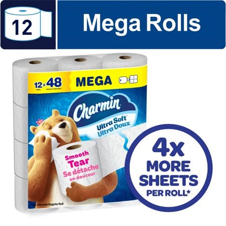 Charmin Ultra Soft Toilet Paper Mega Rolls, 9.9x10.1 cm (12 ct)