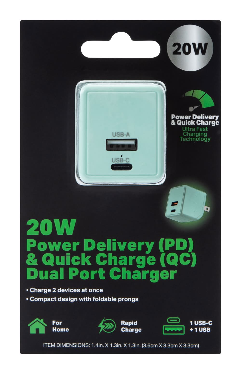 20W Power Delivery & Quick Charge Dual Port Wall Charger Light Green