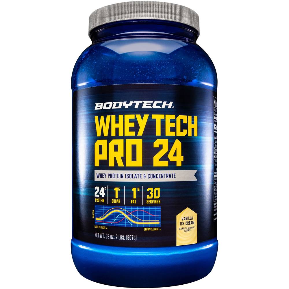 Whey Tech Pro 24 Whey Protein Isolate & Concentrate Powder - Vanilla Ice Cream (2 Lbs./30 Servings)