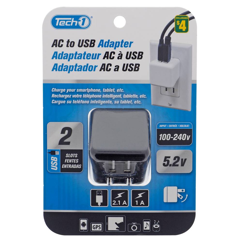 Tech 1 2 Slots Ac To Usb Power Adapter