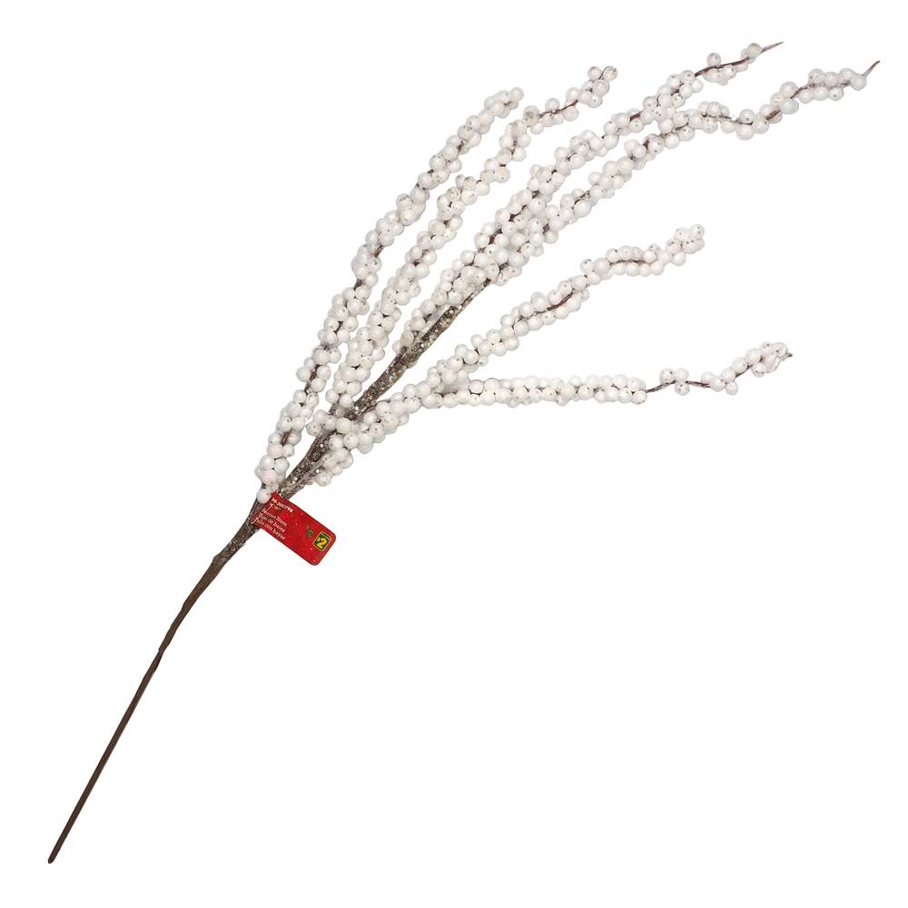 Xmas- Glittered White Berries On Stem