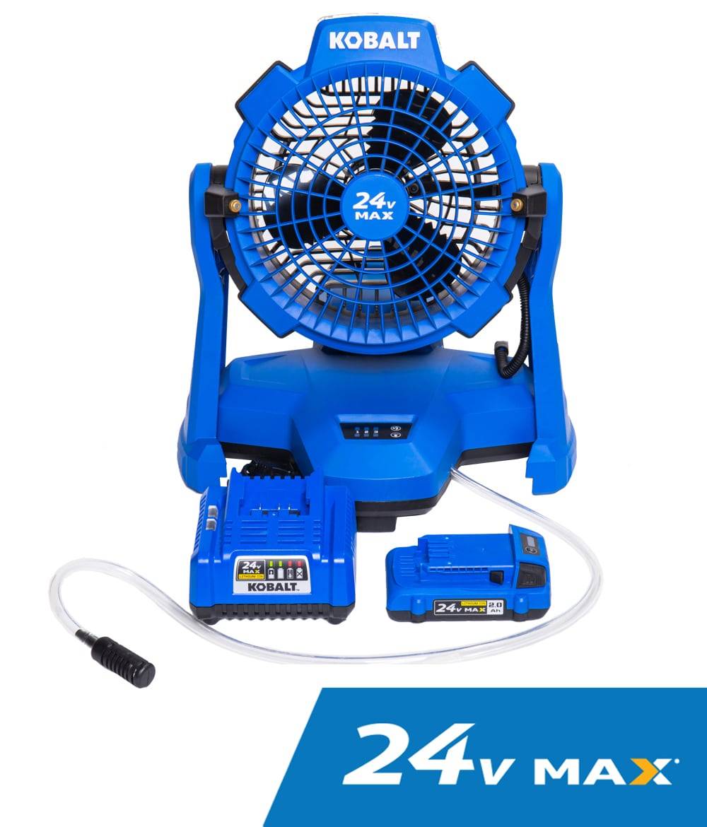 Kobalt 7-in 24-Volt 3-Speed High Velocity Indoor/Outdoor Blue Misting Floor Fan (Battery and Charger Included) | KMF 1124A-03