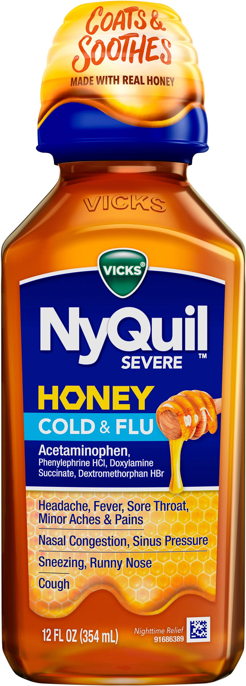 Vicks Nyquil Severe Cold & Flu Nighttime Relief Liquid, Honey (12 fl oz)