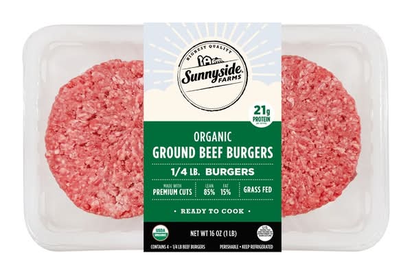 Sunnyside Farms, Grass Fed Organic Ground Beef Burgers
