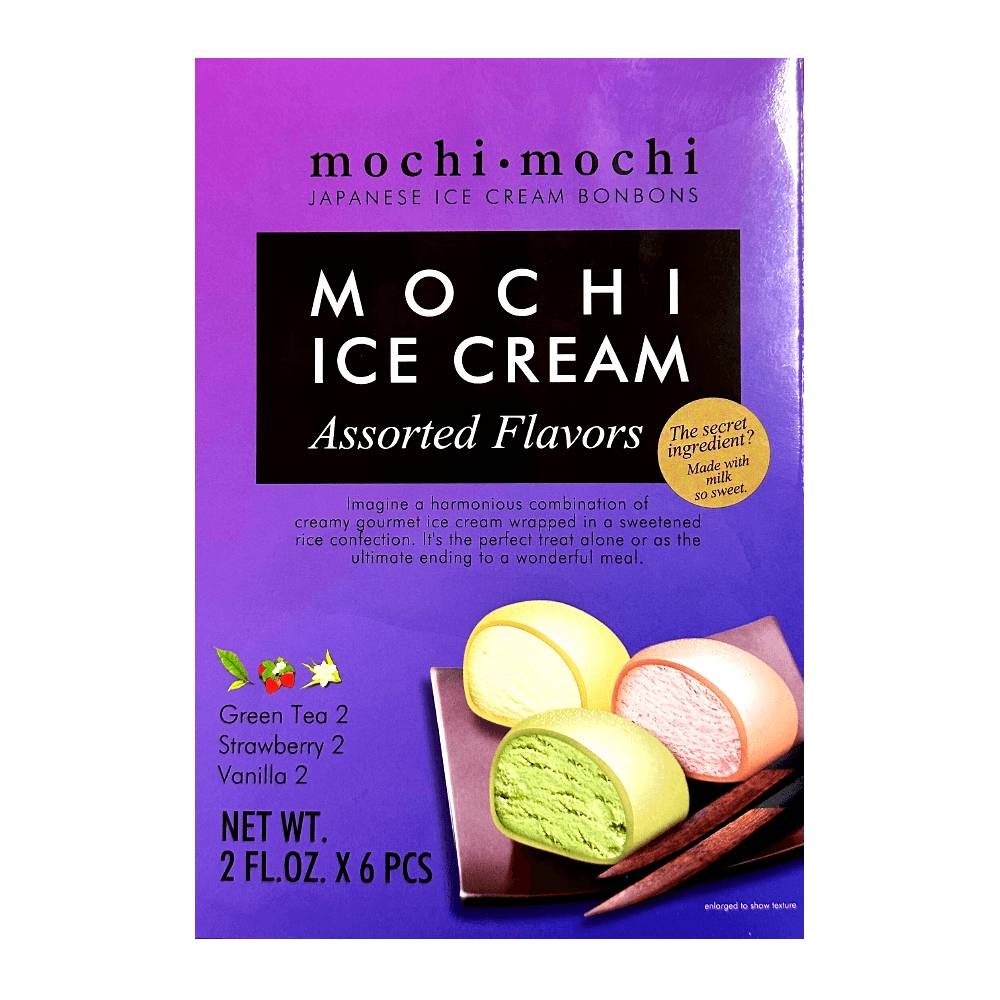 Mochi Ice Cream, Green Tea, Strawberry, Vanilla (2 fl oz, 6 ct)