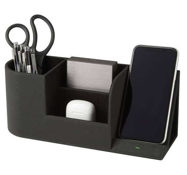 Realspace™ Desk Organizer With Wireless Charger With Antimicrobial Treatment, Black