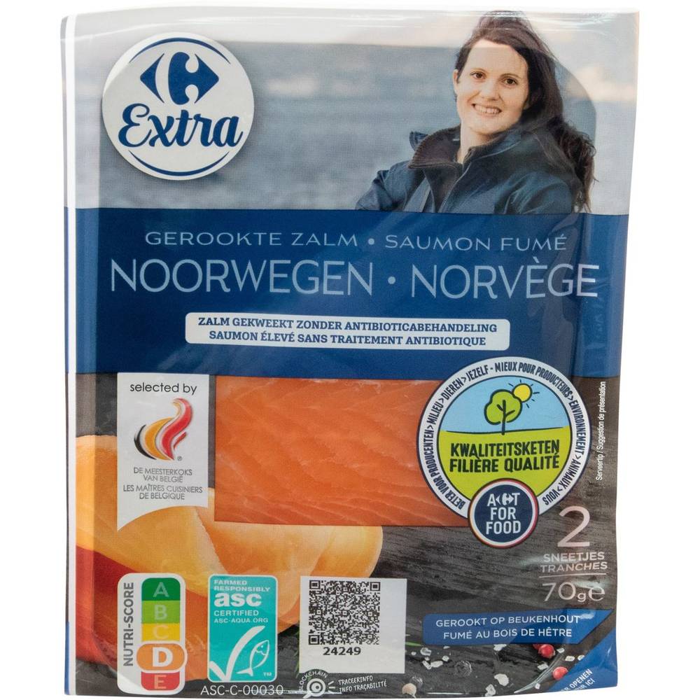 Carrefour Extra Saumon Fumé Norvège 2 Tranches FQC 70 g