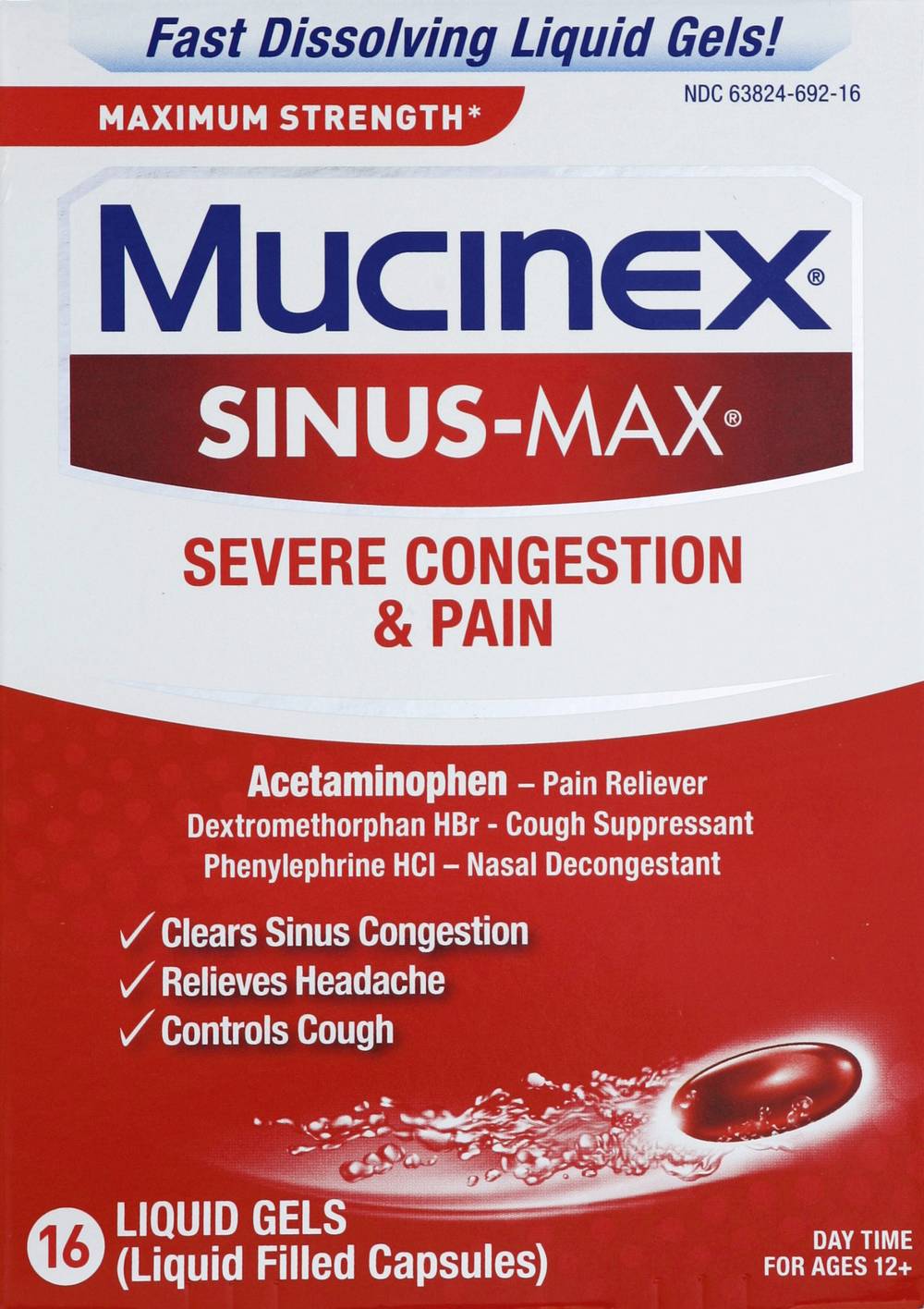 Mucinex Sinus-Max Severe Congestion & Pain Maximum Strength Liquid Gels (1.6 oz)