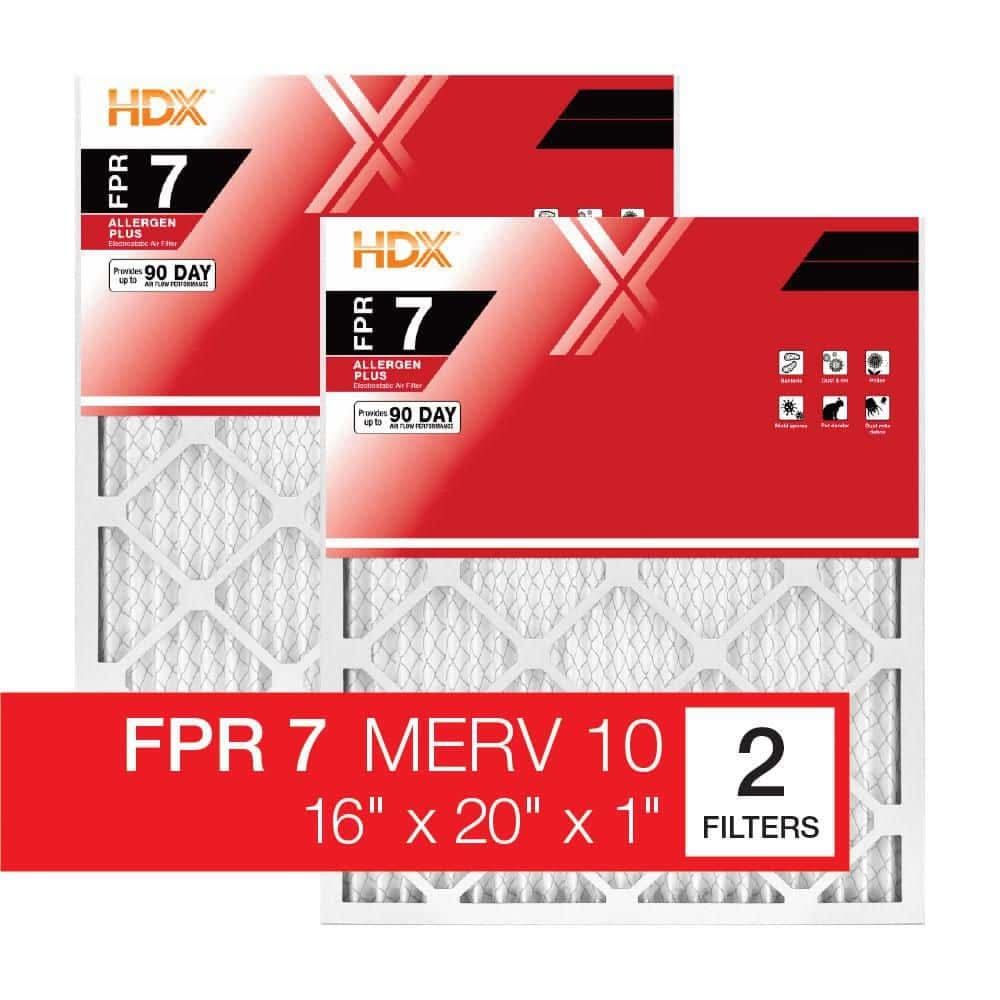 Hdx 16 In. X 20 In. X 1 In. Allergen Plus Pleated Air Filter Fpr 7, Merv 10 (2-Pack)